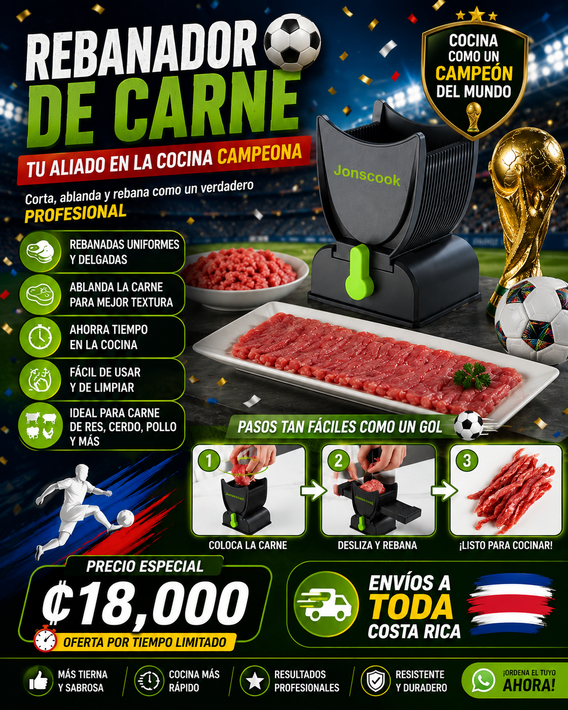 ⚽ Prepara Cortes de Primera División Rebanador de Carne