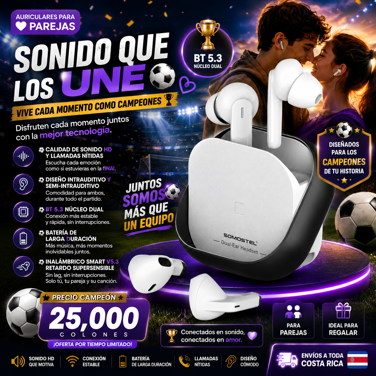 🏆 DOS CORAZONES, UN SOLO EQUIPO ⚽ AUDIFONOS CON 2 PARES i350
